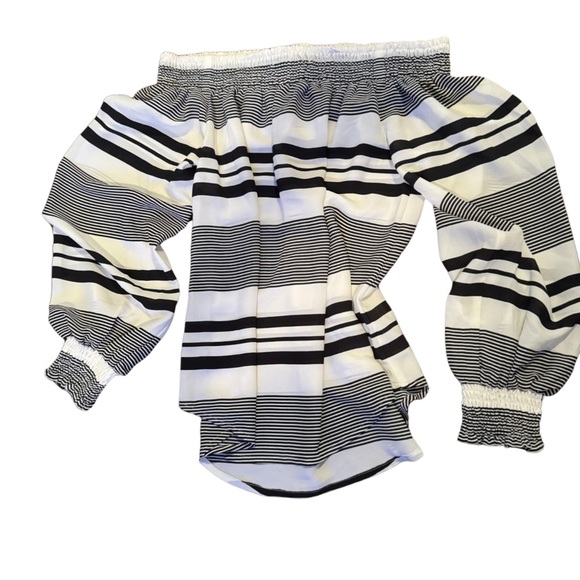 Express Off The Shoulder Striped Blouse XS - Picture 2 of 5